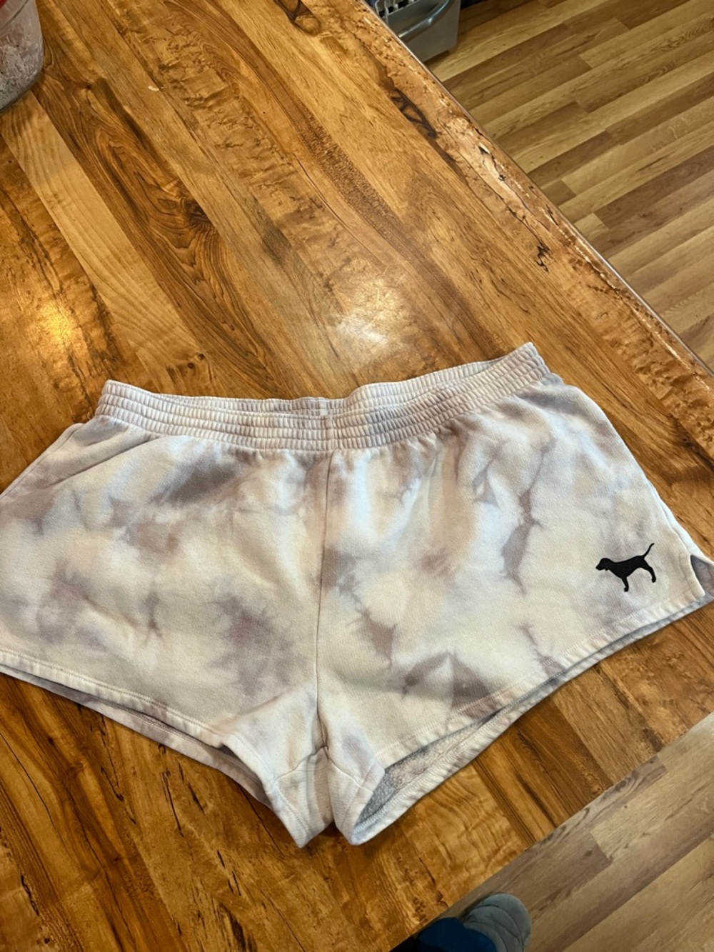 PINK Victoria's Secret White and Light Gray Tie-Dye Athletic Shorts